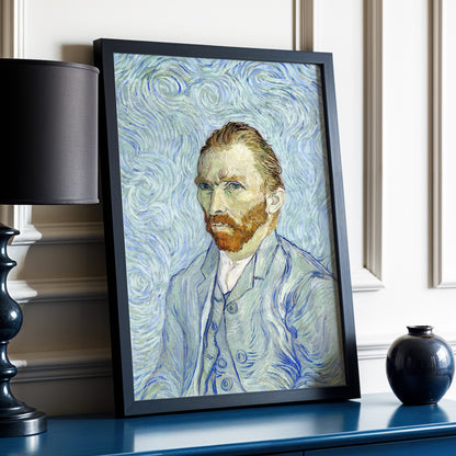 Portrait in Blue Currents, blue, green, gray abstract wall art displayed in a styled interior, gallery view 2