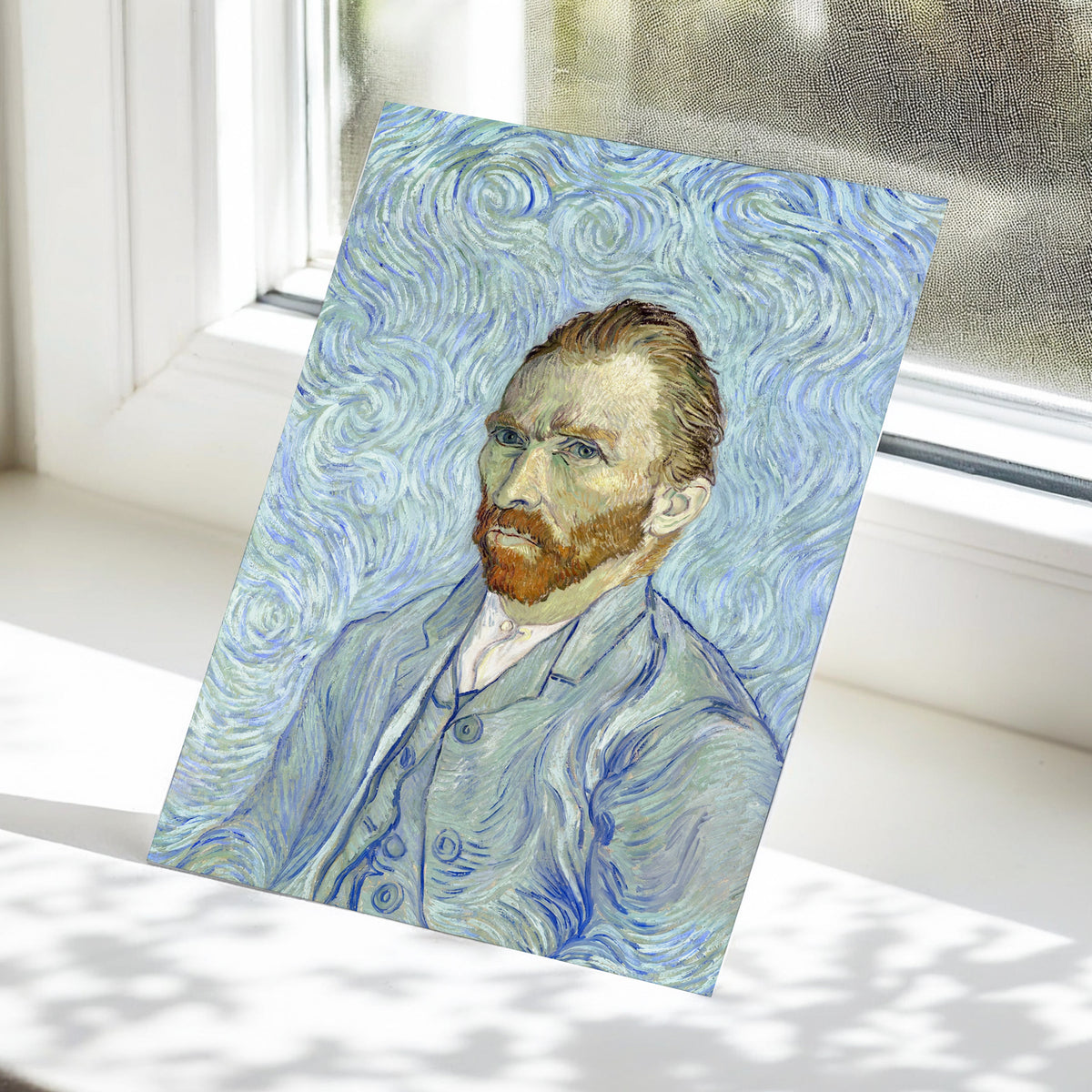 Portrait in Blue Currents, blue, green, gray abstract wall art displayed in a styled interior, gallery view 5