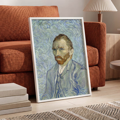 Portrait in Blue Currents, blue, green, gray abstract wall art displayed in a styled interior, gallery view 6