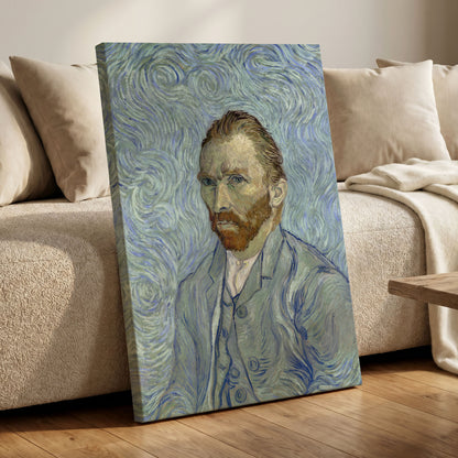 Portrait in Blue Currents, blue, green, gray abstract wall art displayed in a styled interior, gallery view 7