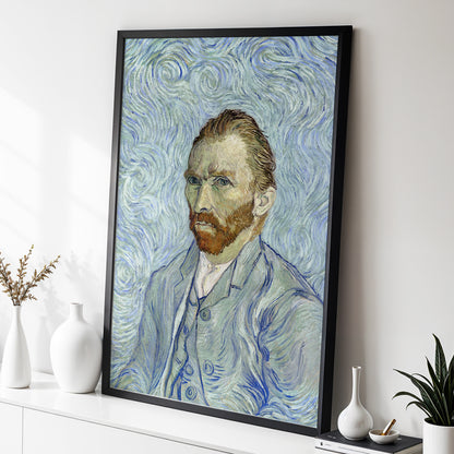 Portrait in Blue Currents, blue, green, gray abstract wall art displayed in a styled interior, gallery view 9