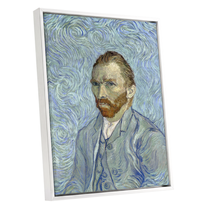 Portrait in Blue Currents, blue, green, gray abstract wall art shown as a white framed canvas wall art