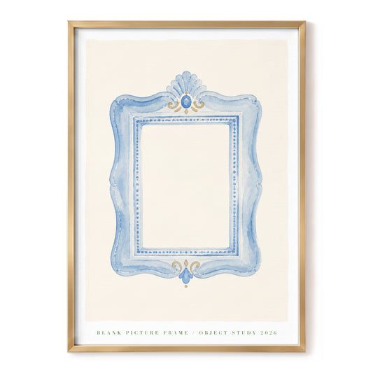 Powder Blue Picture Frame, blue, beige, gold minimalist wall art, front artwork view