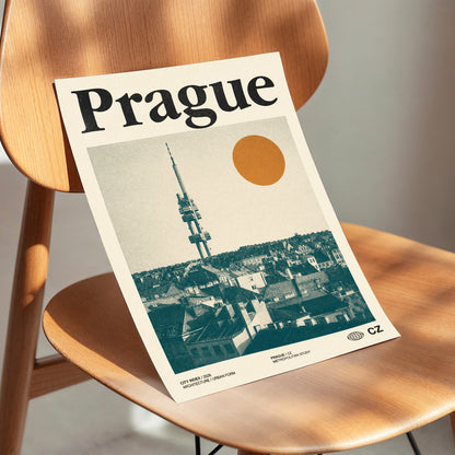 Prague Signal, beige, green, orange minimalist wall art displayed in a styled interior, gallery view 3