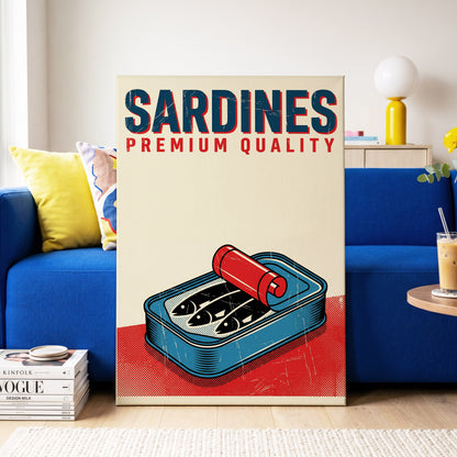 Premium Catch, beige, blue, red nature wall art on canvas displayed in a styled interior, gallery view 2