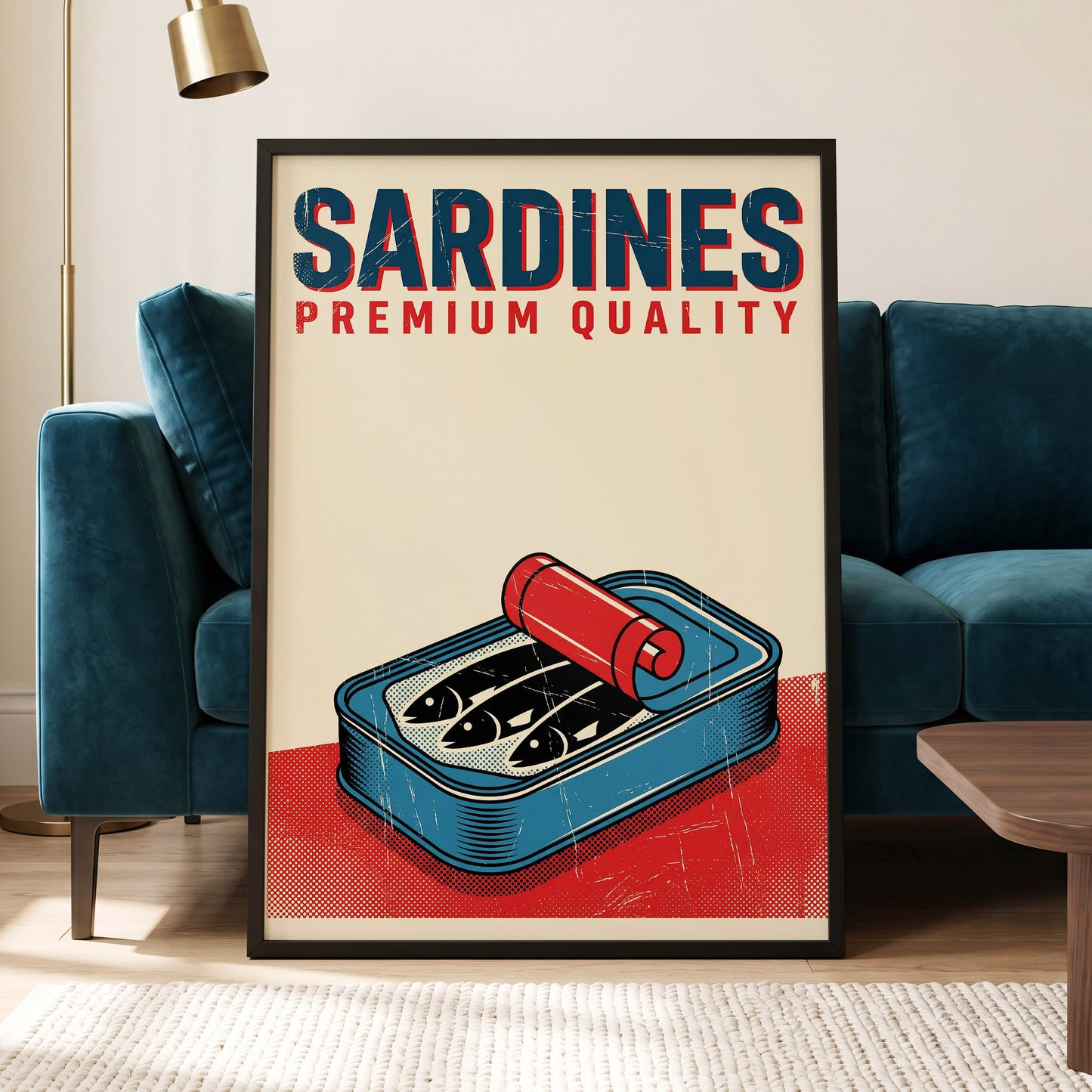 Premium Catch, beige, blue, red nature wall art displayed in a styled interior, gallery view 5