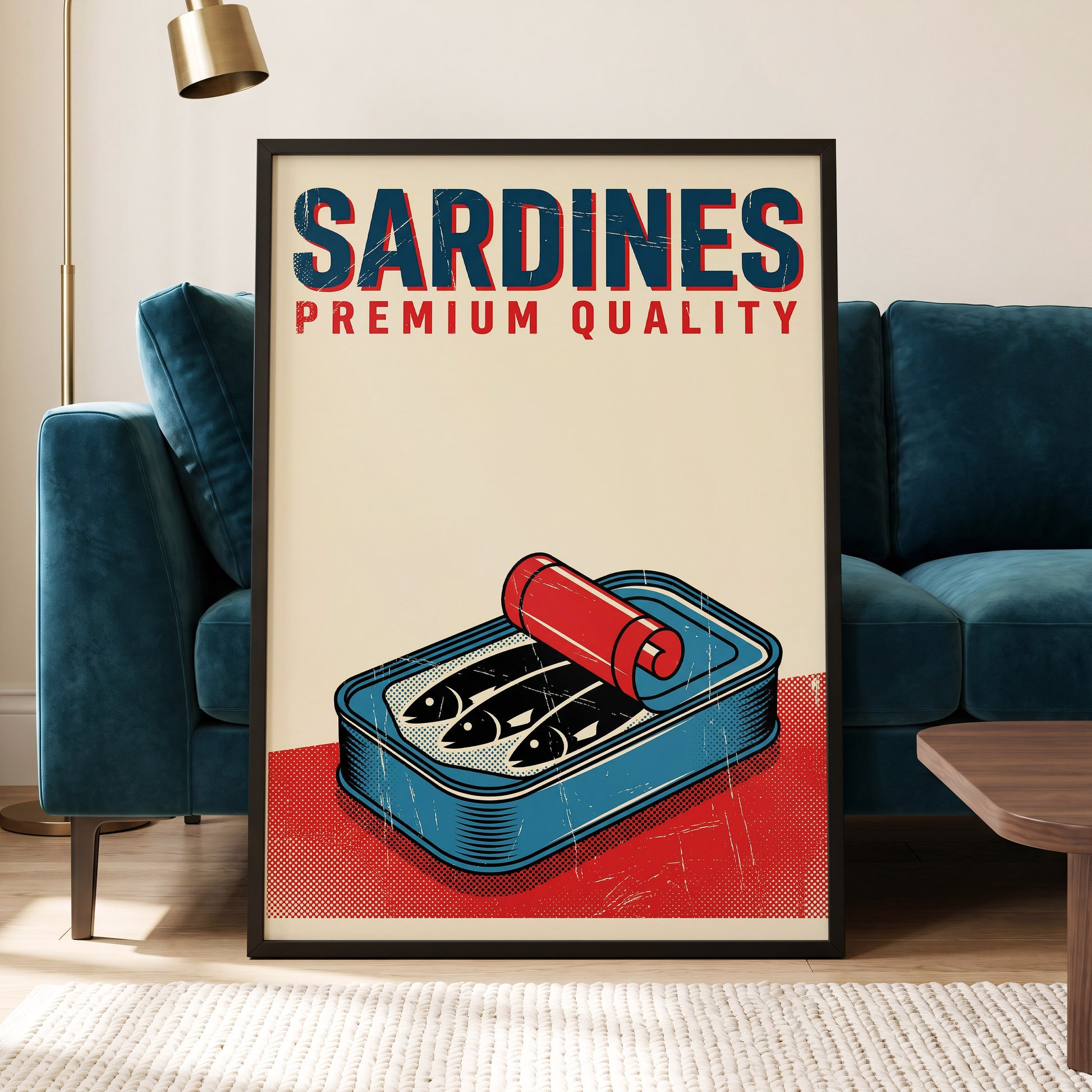 Premium Catch, beige, blue, red nature wall art displayed in a styled interior, gallery view 5