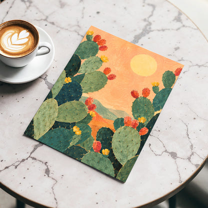 Prickly Pear Sun, green, orange, yellow nature wall art displayed in a styled interior, gallery view 5