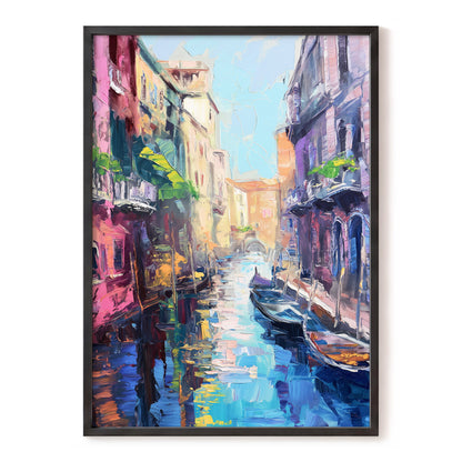 Prismatic Canal, blue, pink, purple abstract wall art, front artwork view