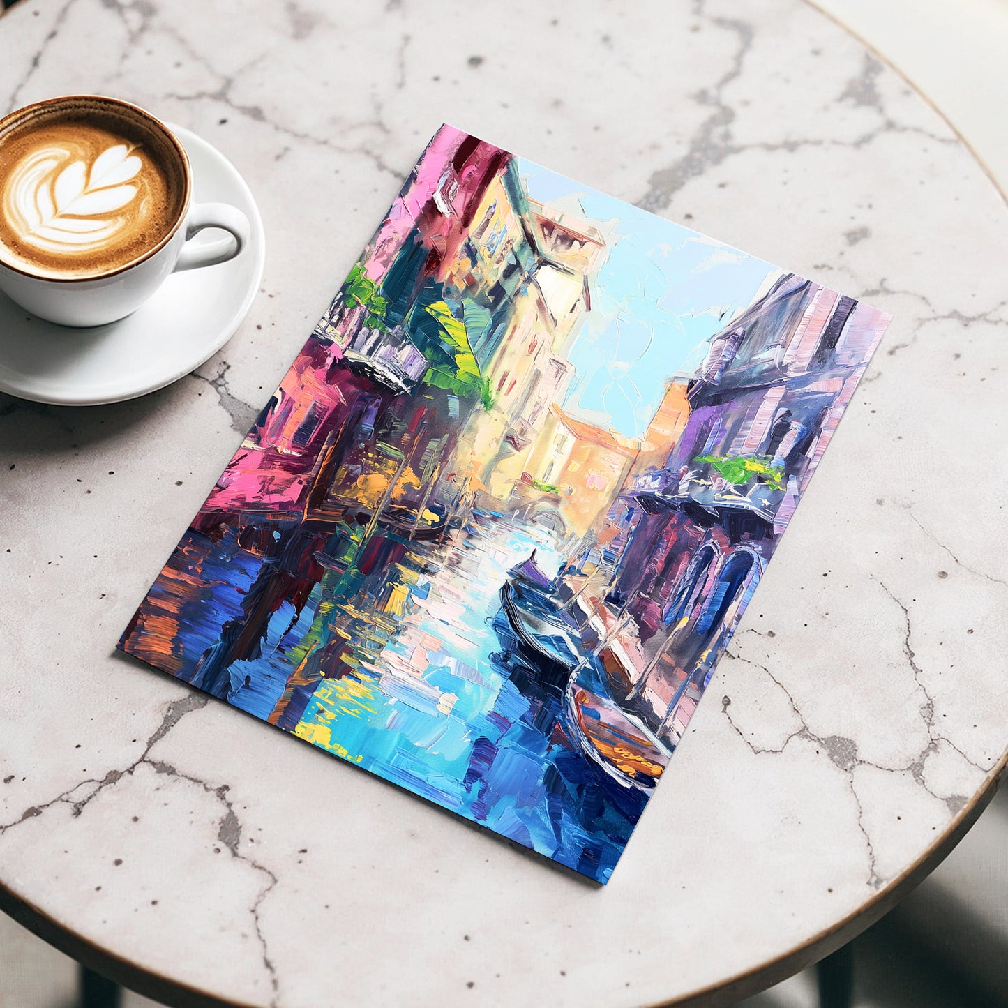 Prismatic Canal, blue, pink, purple abstract wall art displayed in a styled interior, gallery view 3