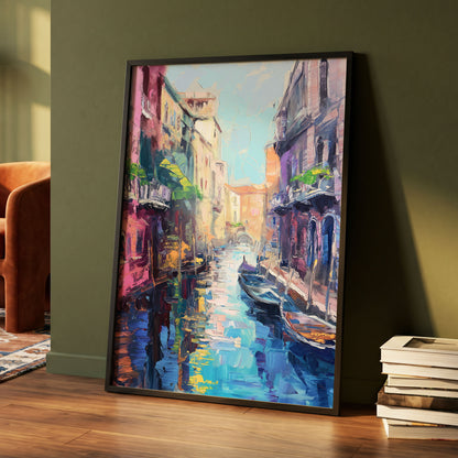 Prismatic Canal, blue, pink, purple abstract wall art displayed in a styled interior, gallery view 4