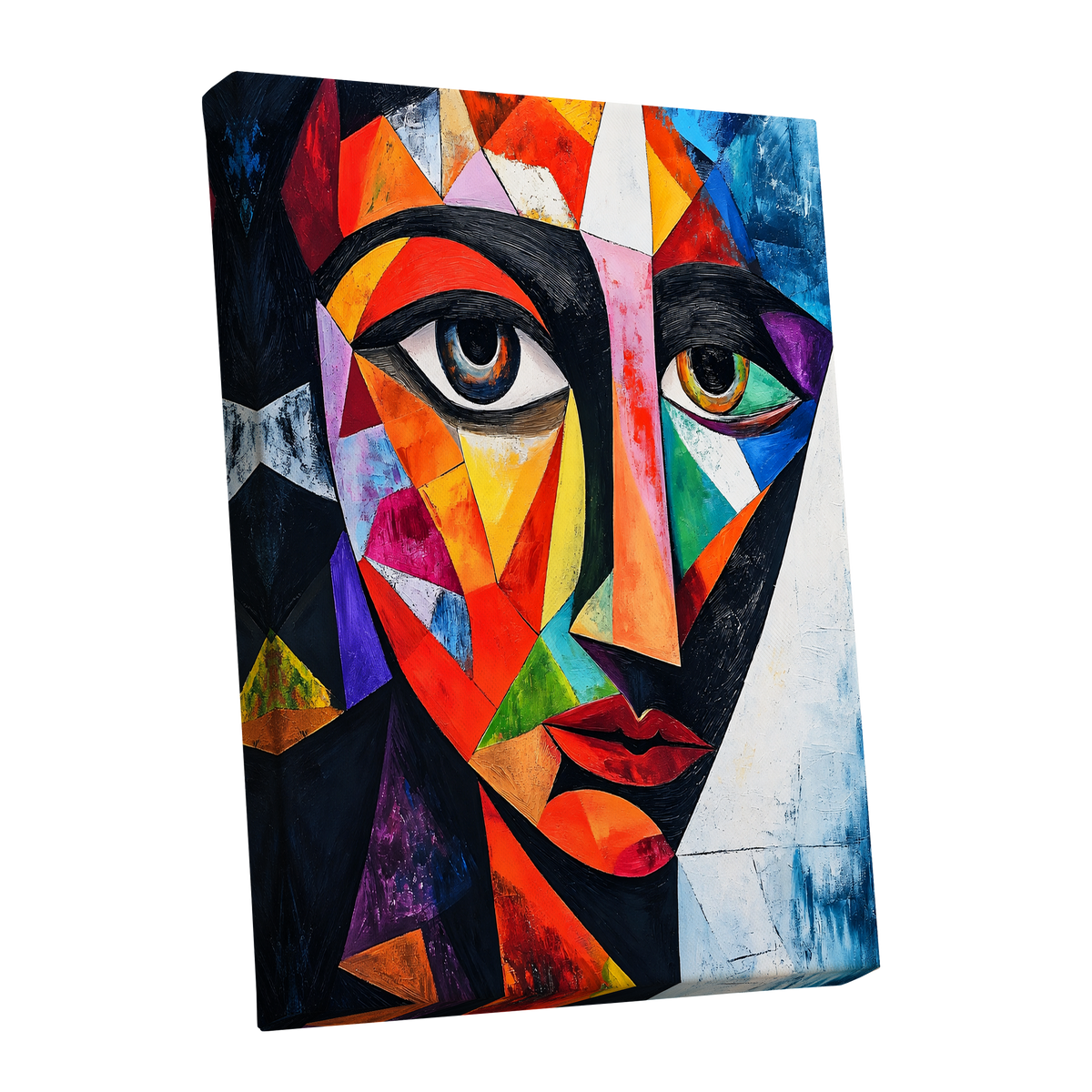 Prismatic Gaze, multicolor, black, blue abstract wall art shown as a stretched canvas wall art