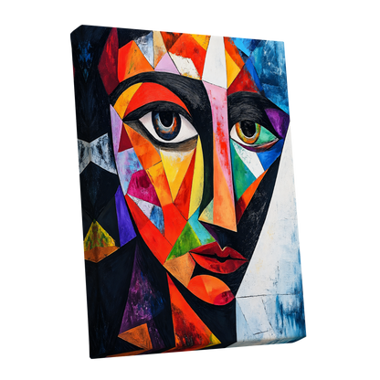 Prismatic Gaze, multicolor, black, blue abstract wall art shown as a stretched canvas wall art
