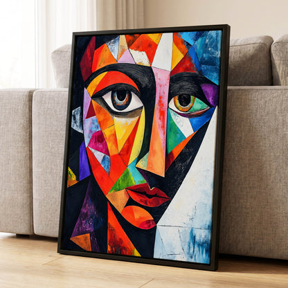 Prismatic Gaze, multicolor, black, blue abstract wall art displayed in a styled interior, gallery view 1