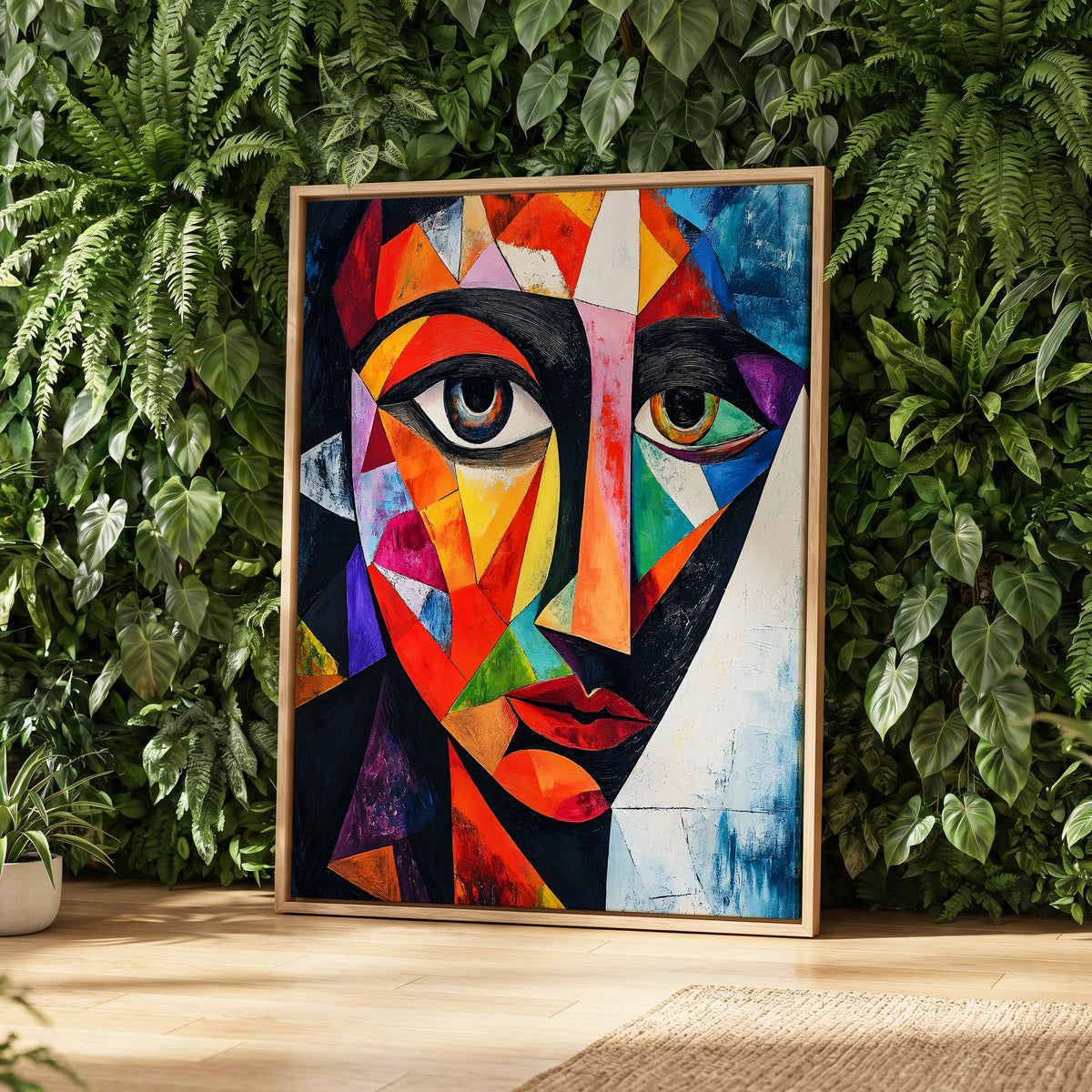 Prismatic Gaze, multicolor, black, blue abstract wall art displayed in a styled interior, gallery view 2