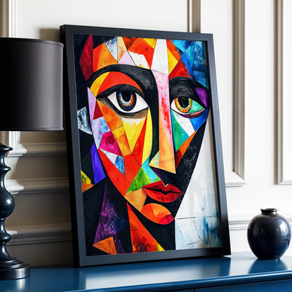 Prismatic Gaze, multicolor, black, blue abstract wall art displayed in a styled interior, gallery view 3