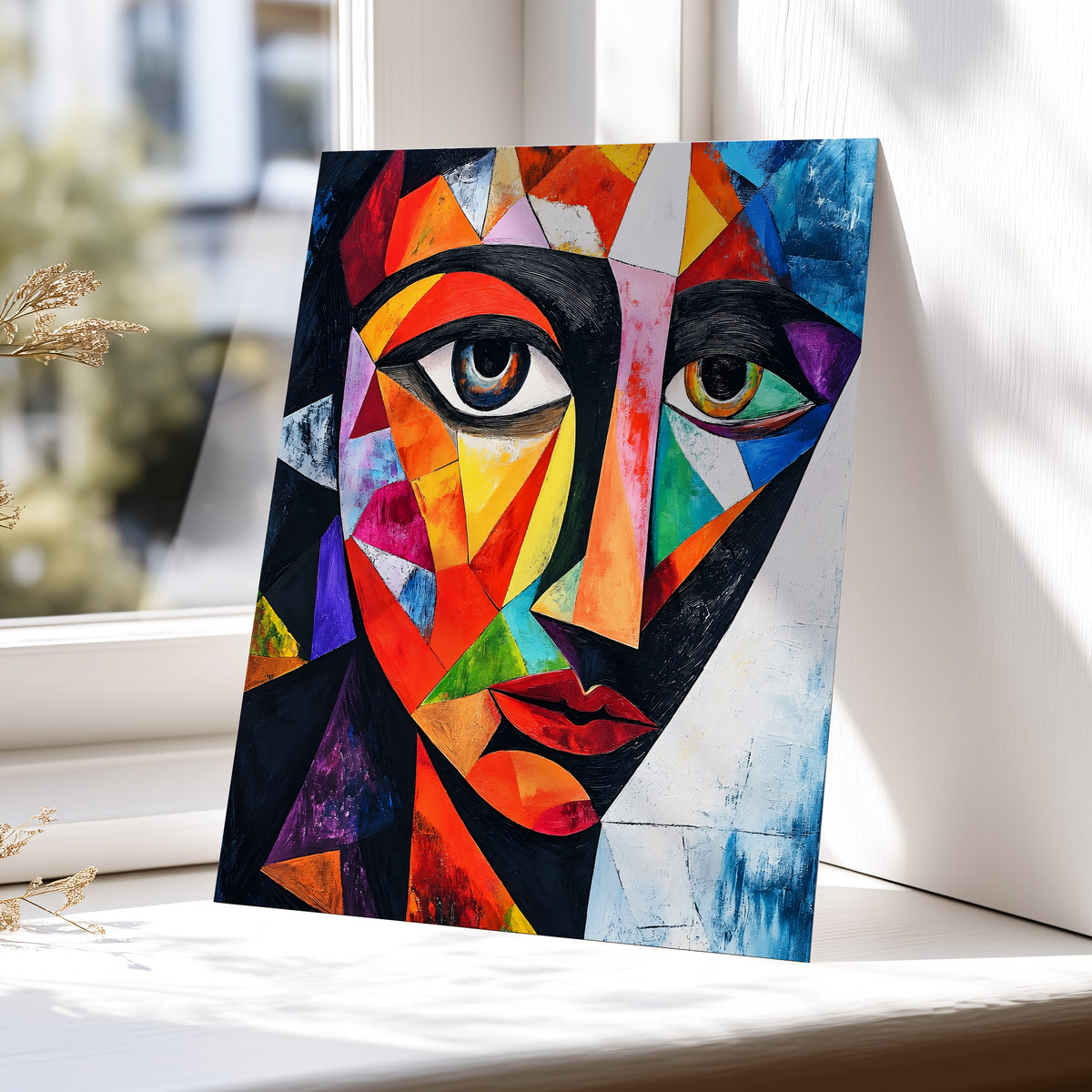 Prismatic Gaze, multicolor, black, blue abstract wall art displayed in a styled interior, gallery view 5
