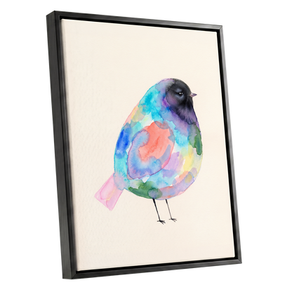 Prismatic Songbird, multicolor, black, green nature wall art shown as a black framed canvas wall art