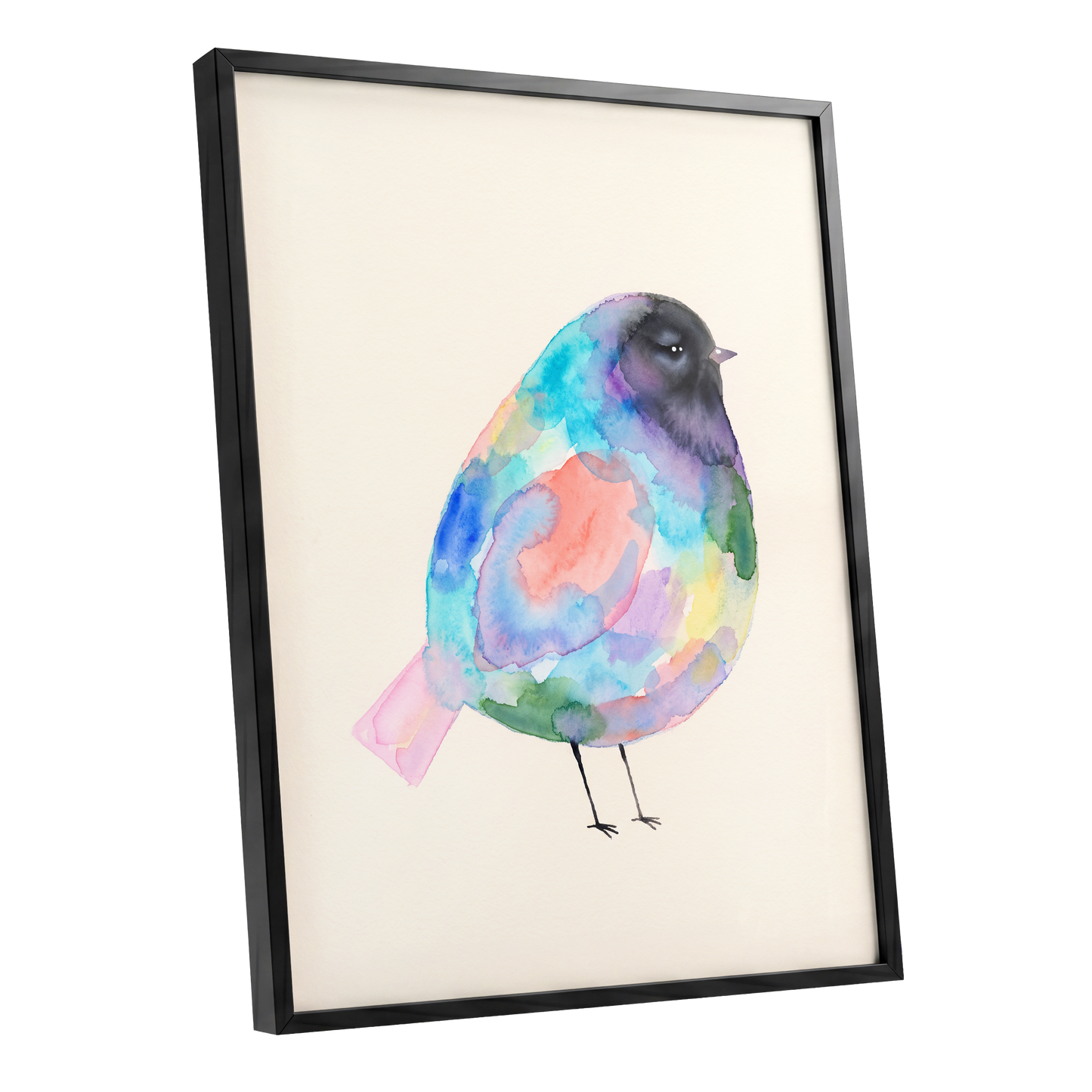 Prismatic Songbird, multicolor, black, green nature wall art shown as a black framed poster wall art print