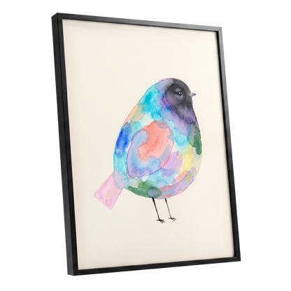 Prismatic Songbird, multicolor, black, green nature wall art shown as a black framed poster wall art print