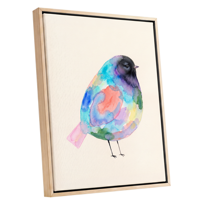 Prismatic Songbird, multicolor, black, green nature wall art shown as a oak framed canvas wall art