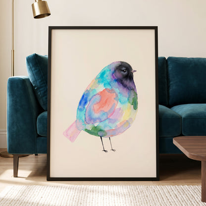 Prismatic Songbird, multicolor, black, green nature wall art displayed in a styled interior, gallery view 2
