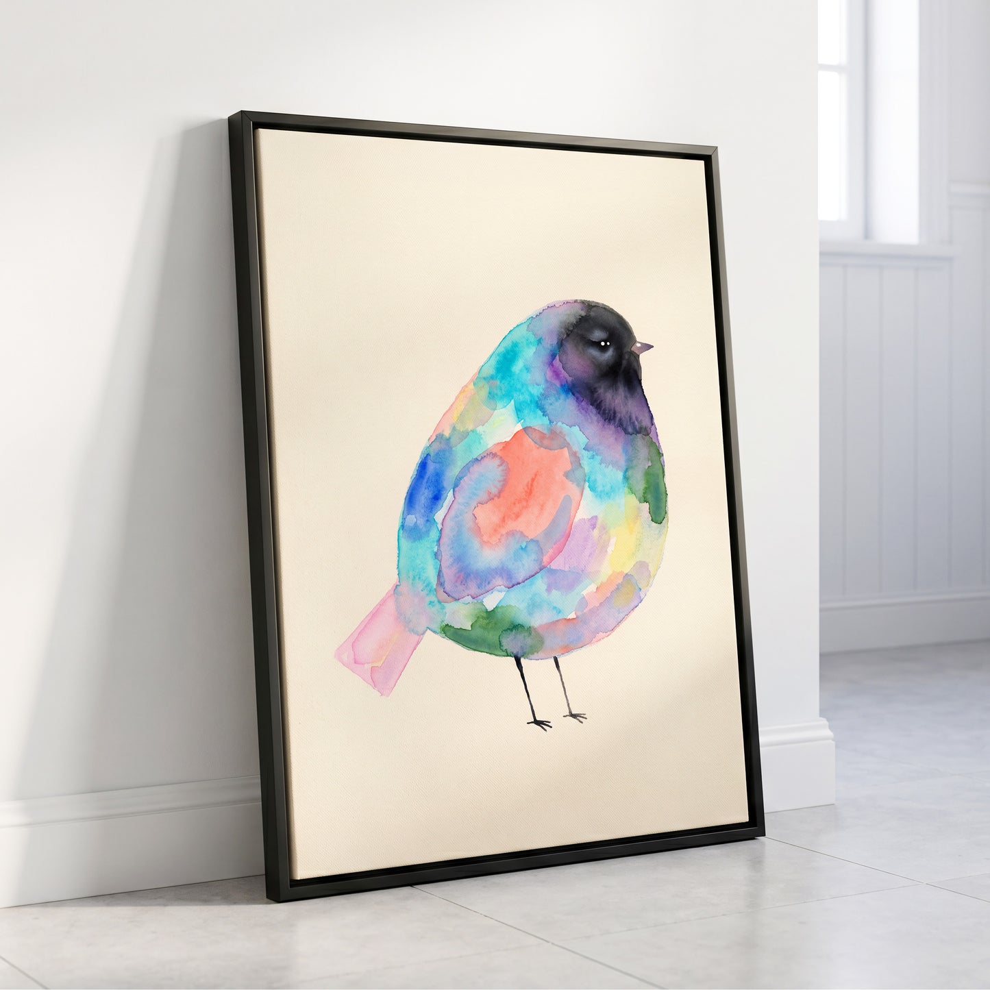 Prismatic Songbird, multicolor, black, green nature wall art displayed in a styled interior, gallery view 8