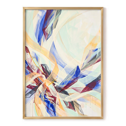 Prismatic Updraft, blue, green, beige abstract wall art, front artwork view