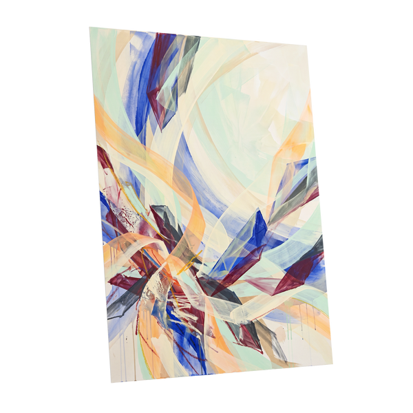 Prismatic Updraft, blue, green, beige abstract wall art shown as a unframed poster wall art print
