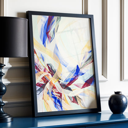 Prismatic Updraft, blue, green, beige abstract wall art displayed in a styled interior, gallery view 2