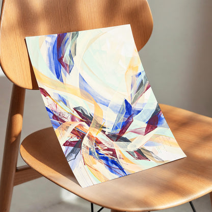Prismatic Updraft, blue, green, beige abstract wall art displayed in a styled interior, gallery view 5