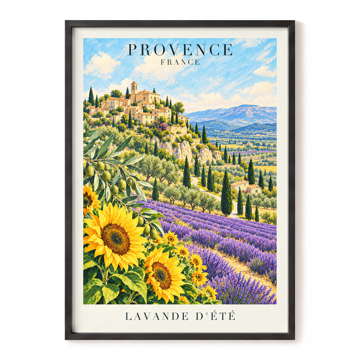Provence in Bloom, green, blue, purple nature wall art, front artwork view
