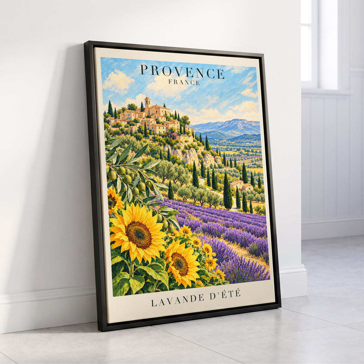 Provence in Bloom, green, blue, purple nature wall art displayed in a styled interior, gallery view 4