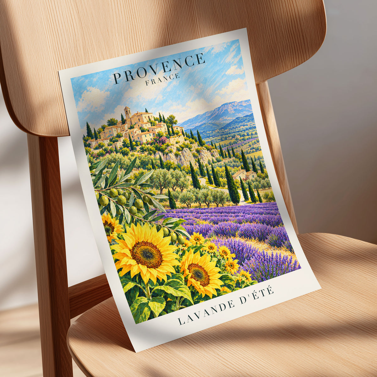 Provence in Bloom, green, blue, purple nature wall art displayed in a styled interior, gallery view 5