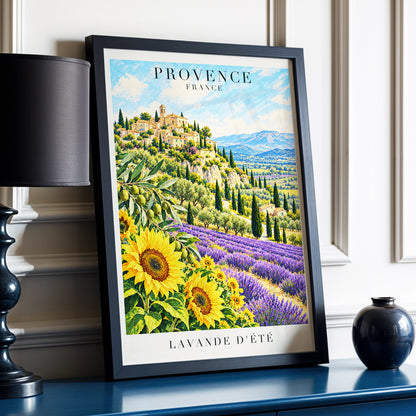 Provence in Bloom, green, blue, purple nature wall art displayed in a styled interior, gallery view 6