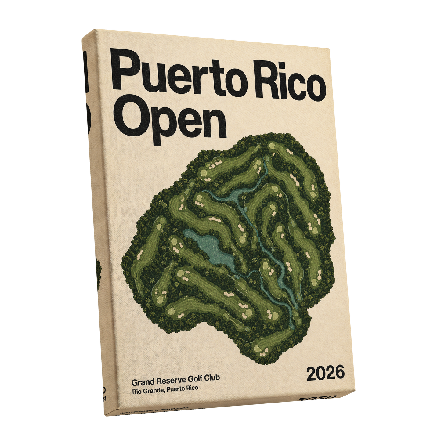 Puerto Rico Fairways, green, beige, black nature wall art shown as a stretched canvas wall art