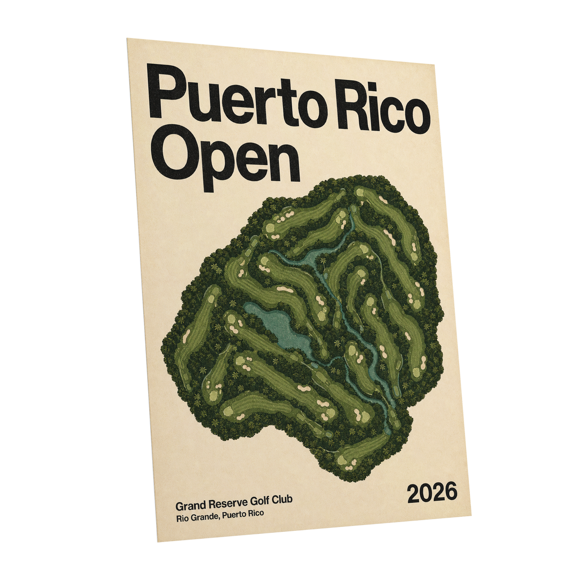 Puerto Rico Fairways, green, beige, black nature wall art shown as a unframed poster wall art print