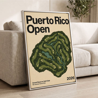 Puerto Rico Fairways, green, beige, black nature wall art displayed in a styled interior, gallery view 2
