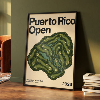 Puerto Rico Fairways, green, beige, black nature wall art displayed in a styled interior, gallery view 4