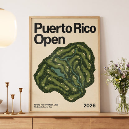 Puerto Rico Fairways, green, beige, black nature wall art displayed in a styled interior, gallery view 5