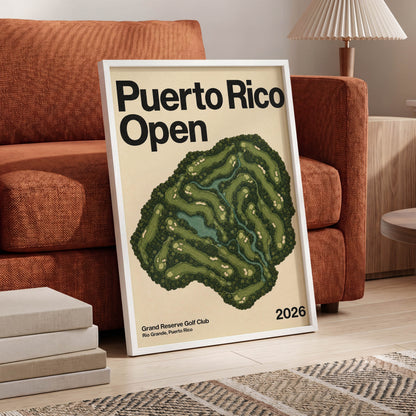 Puerto Rico Fairways, green, beige, black nature wall art displayed in a styled interior, gallery view 6
