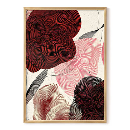 Pulse Petals, black, red, beige floral wall art, front artwork view
