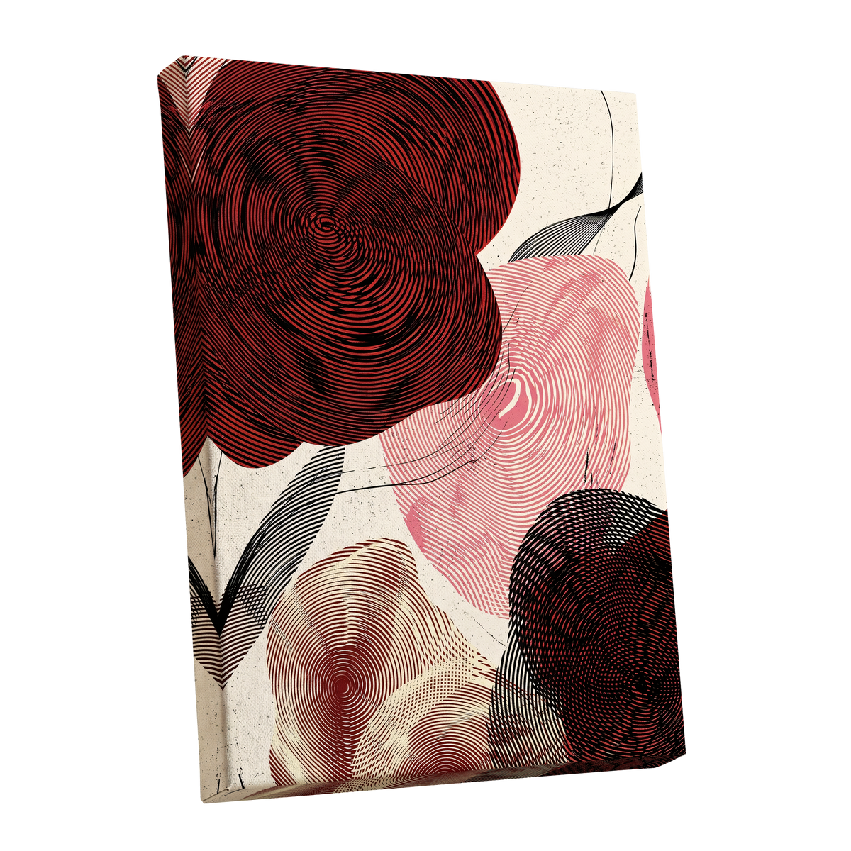 Pulse Petals, black, red, beige floral wall art shown as a stretched canvas wall art