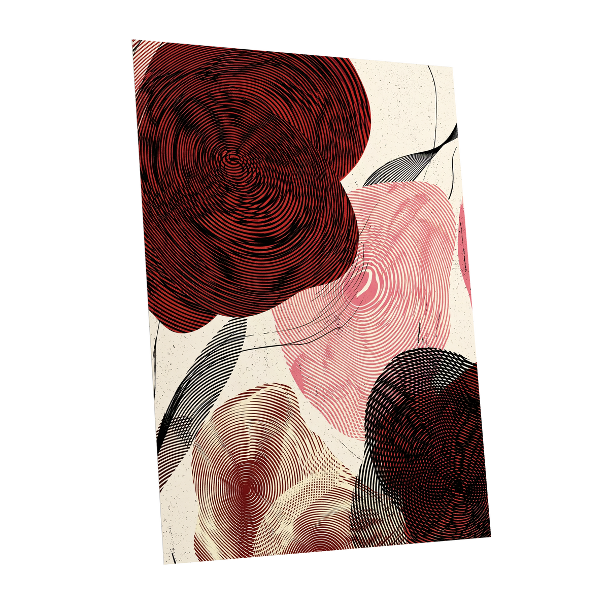 Pulse Petals, black, red, beige floral wall art shown as a unframed poster wall art print