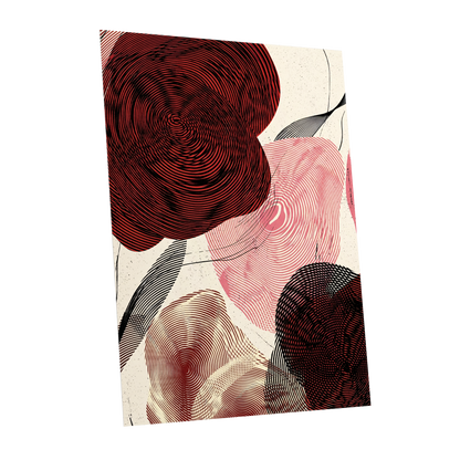 Pulse Petals, black, red, beige floral wall art shown as a unframed poster wall art print