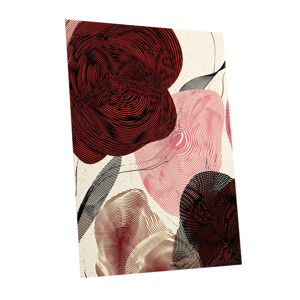 Pulse Petals, black, red, beige floral wall art shown as a unframed poster wall art print
