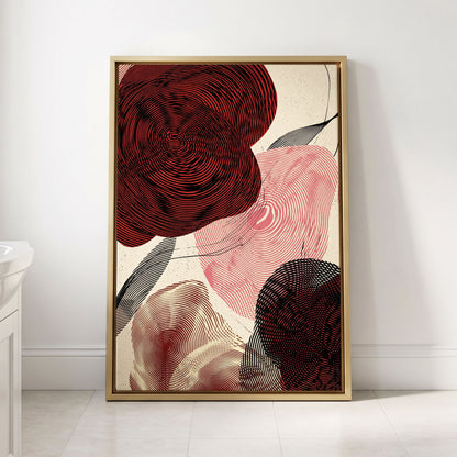 Pulse Petals, black, red, beige floral wall art displayed in a styled interior, gallery view 2