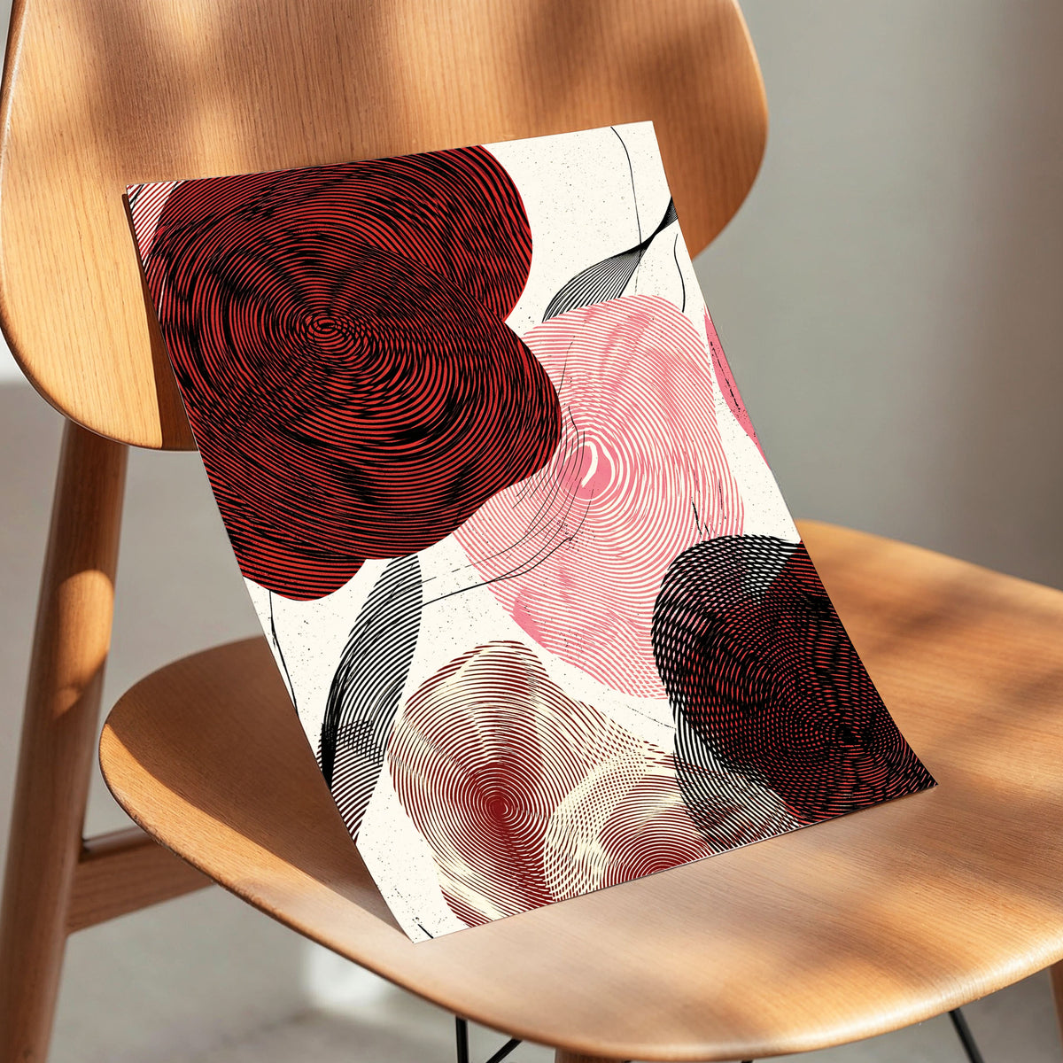 Pulse Petals, black, red, beige floral wall art displayed in a styled interior, gallery view 4