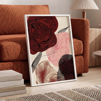 Pulse Petals, black, red, beige floral wall art displayed in a styled interior, gallery view 5