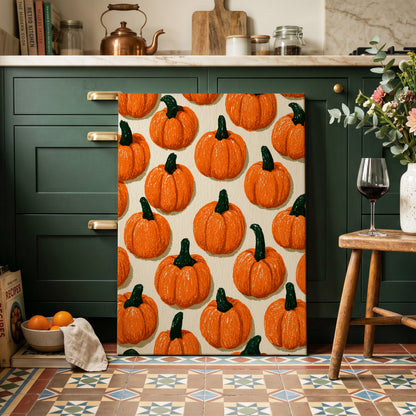 Pumpkin Parade, orange, green, beige nature wall art on canvas displayed in a styled interior, gallery view 2